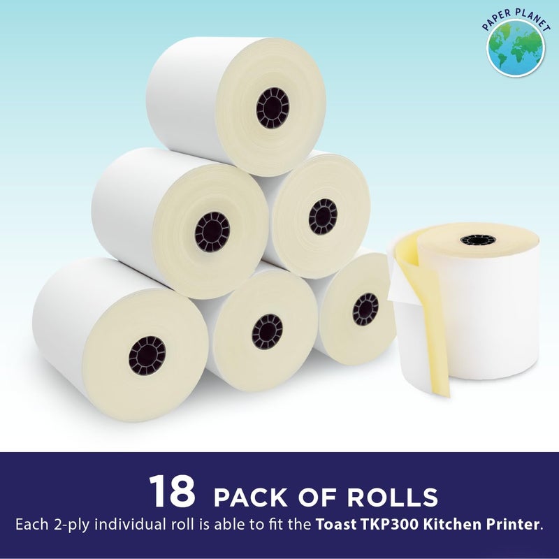 PaperPlanet 2-Ply White/Yellow Carbonless Paper for Toast Kitchen Printer by Paper Planet | 18 Rolls | TKP300 SNBC BTP-M300 - Image 2